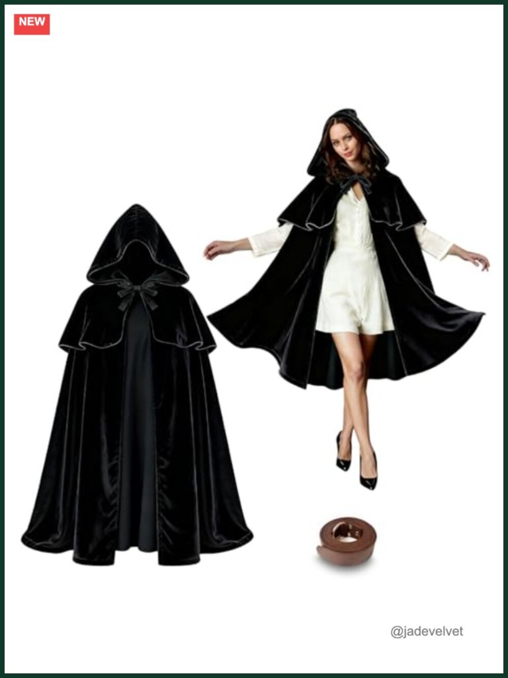Renaissance Velvet Hooded Cloak with Belt Medieval Cape